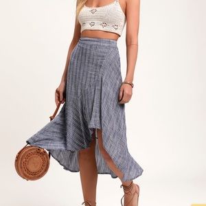 Striped Blue High-Low Midi Skirt